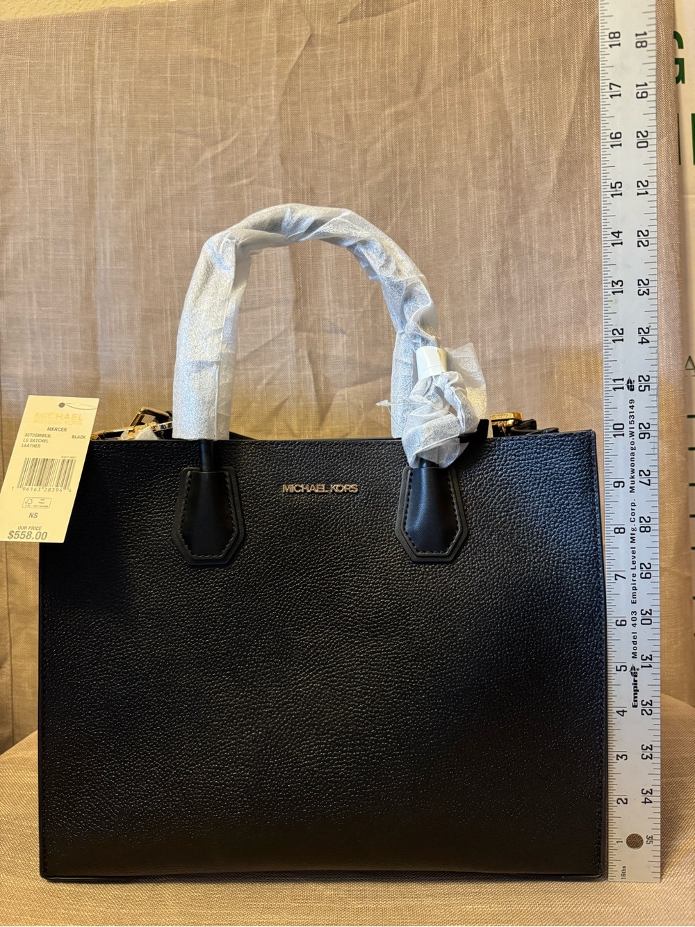 Michael Kors Black Pebbled Leather Satchel with Gold Hardware